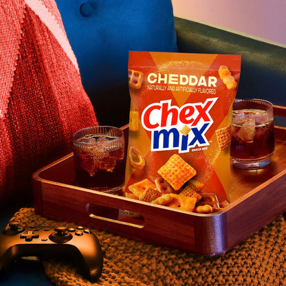 (4 pack) Chex Mix Cheddar Snack Mix, Savory Snack Bag, Family Size, 13.5 oz