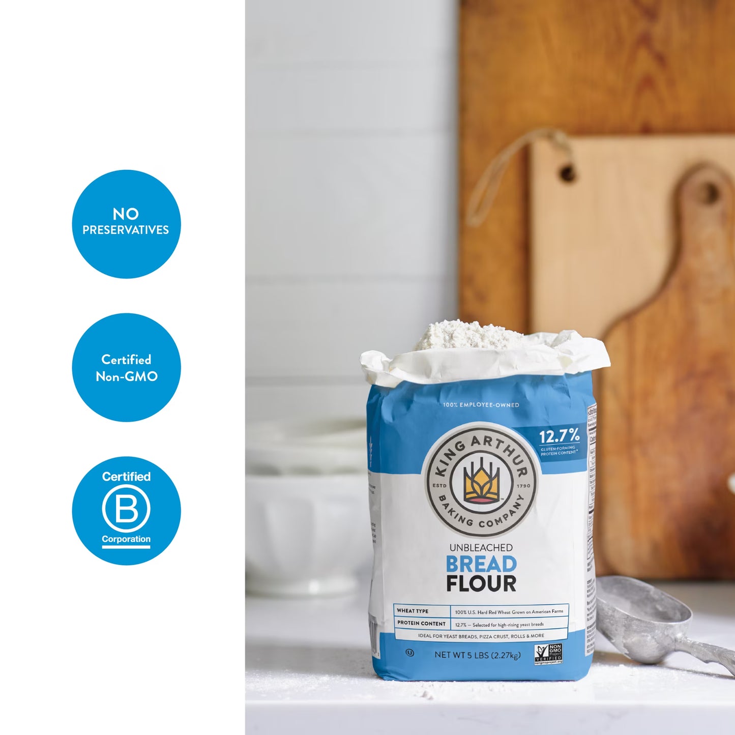 (8 pack) King Arthur Baking Company Non-GMO Project Verified, Certified Kosher Unbleached Bread Flour, 5 lb Bag
