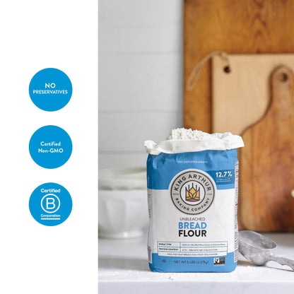 (3 pack) King Arthur Baking Company Non-GMO Project Verified, Certified Kosher Unbleached Bread Flour, 5 lb Bag