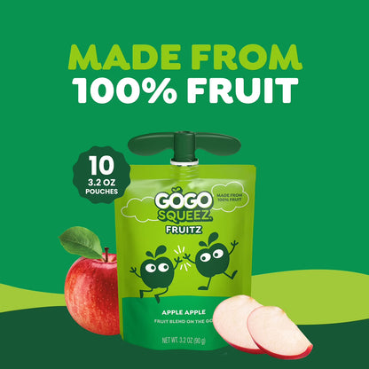 GoGo squeeZ No Sugar Added Apple Applesauce and Fruit Puree Pouches, 3.2 oz (10 Pack)