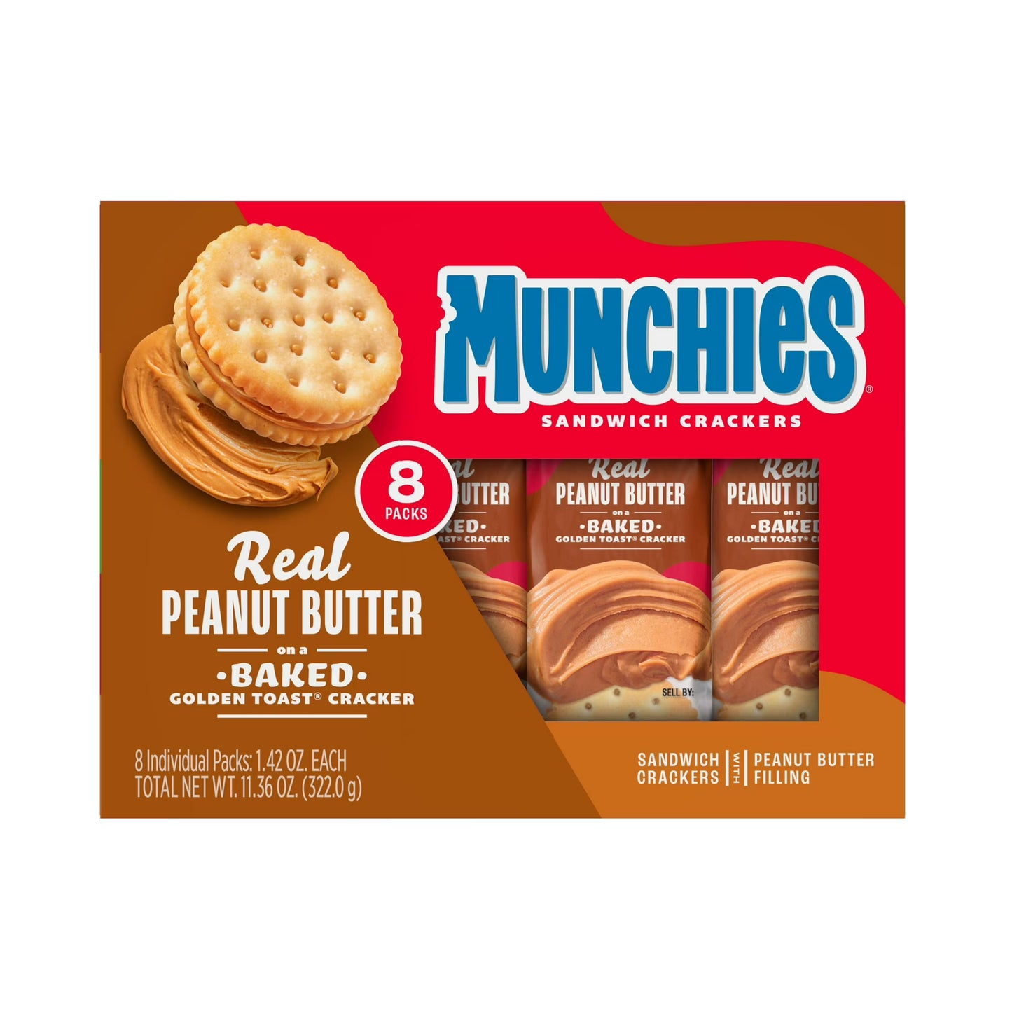 (3 pack) Munchies Real Peanut Butter Baked Golden Toast Sandwich Crackers, 11.36 oz