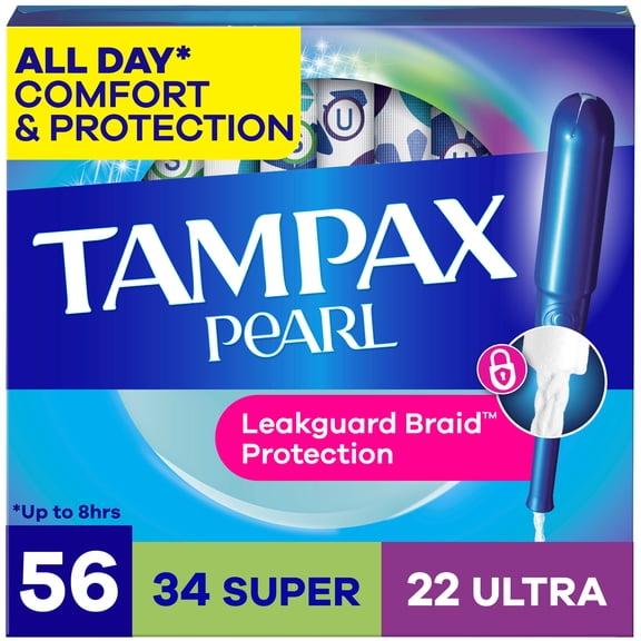 (3 pack) Tampax Pearl Tampons with LeakGuard Braid, Light Absorbency, 18 Count