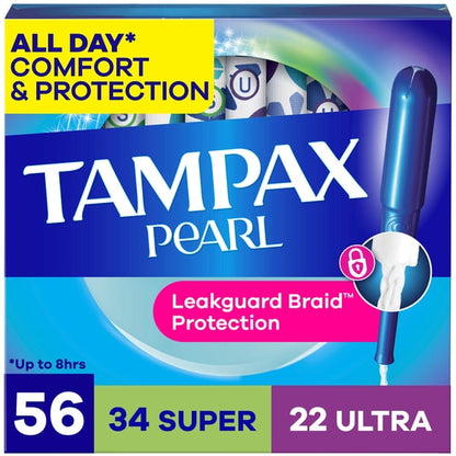 (3 pack) Tampax Pearl Tampons with LeakGuard Braid, Light Absorbency, 18 Count