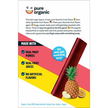 Pure Organic Pineapple Passionfruit Gluten-Free, Organic Chewy Layered Fruit Bars, Gluten Free, 6.2 oz, 12 Count