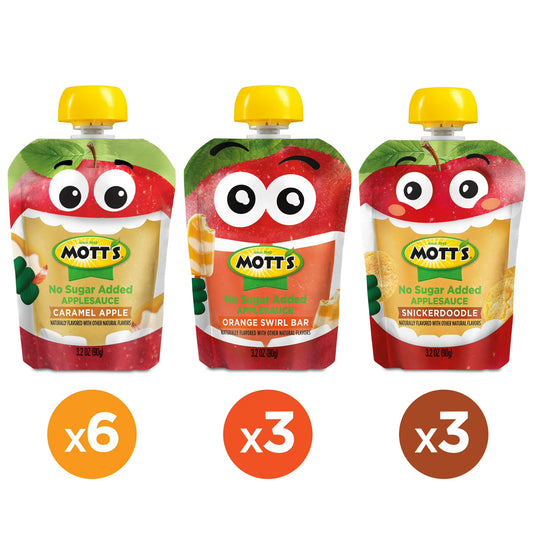 Mott’s No Sugar Added Dessert Dreamland Applesauce Variety Pack, 3.2 oz, 12 Count Clear Pouches