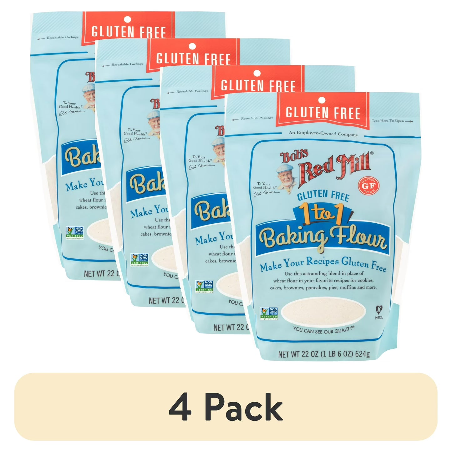 (4 pack) Bob's Red Mill Gluten Free 1-to-1 Baking Flour, 22 oz