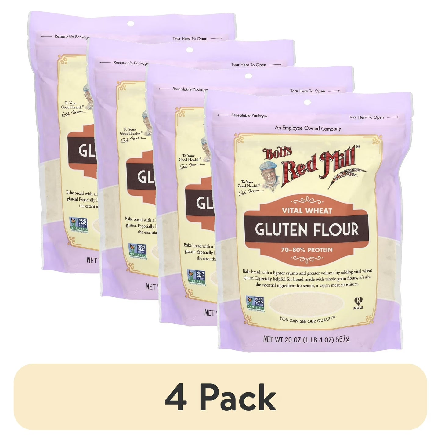(4 pack) Bob's Red Mill Vital Wheat Gluten Flour, 20 oz