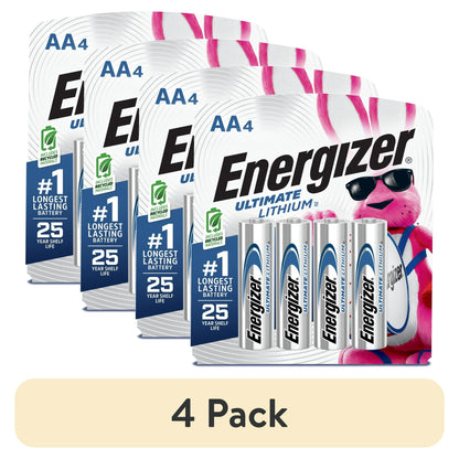 (4 pack) Energizer Ultimate Lithium AA Batteries (4 Pack), Double A Batteries