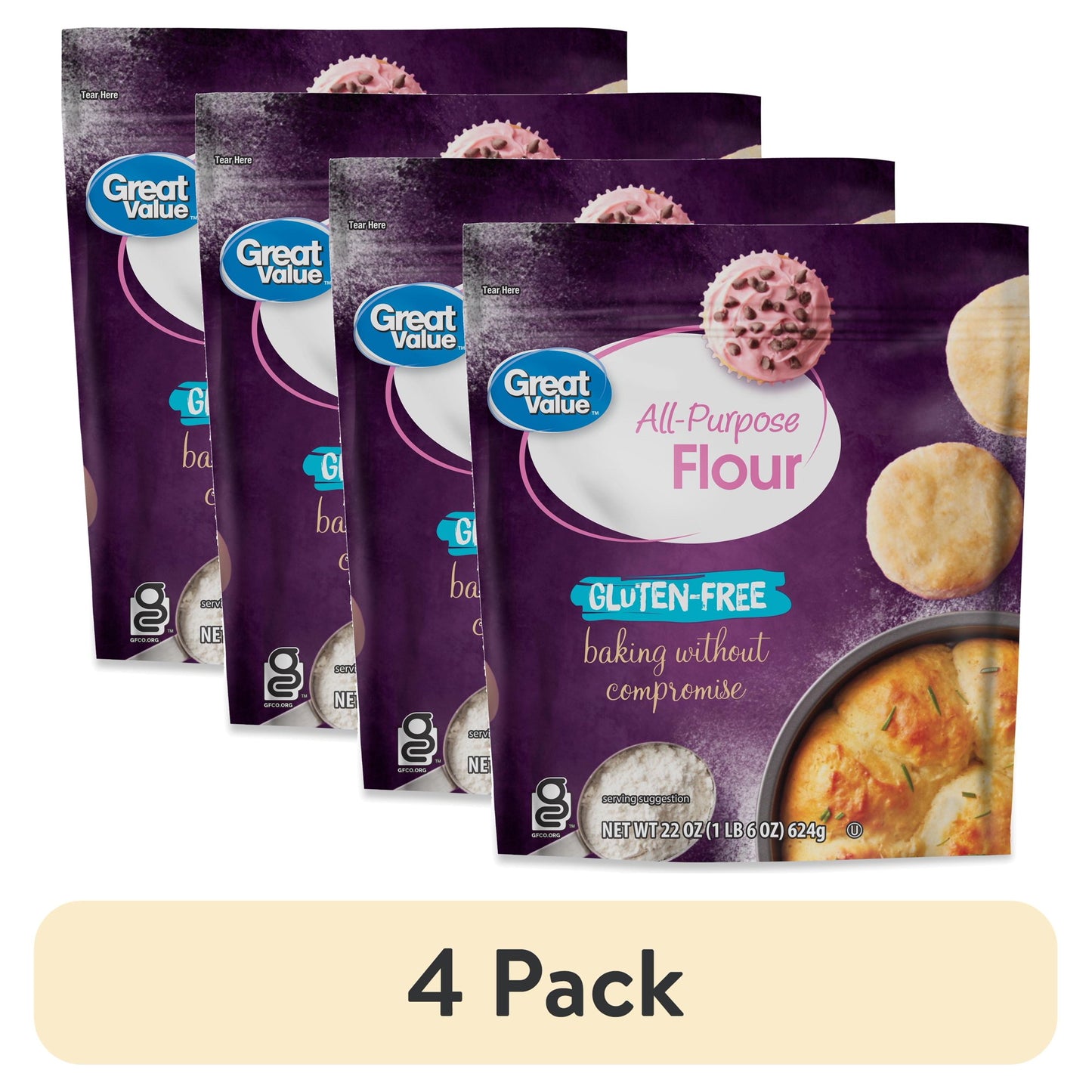 (4 pack) Great Value Gluten Free All-Purpose Flour, 22 oz