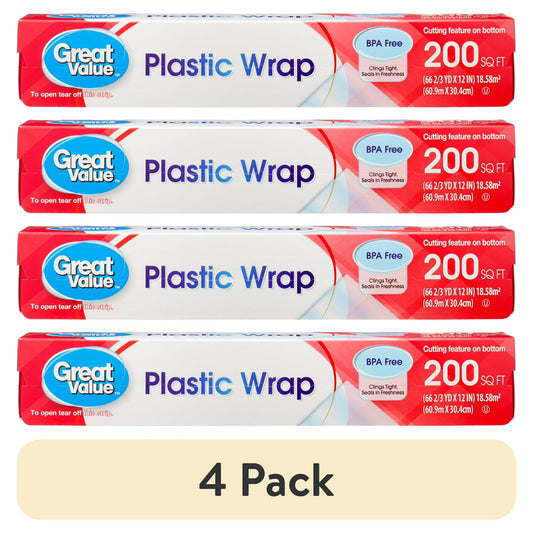 (4 pack) Great Value Plastic Wrap, 200 Sq ft