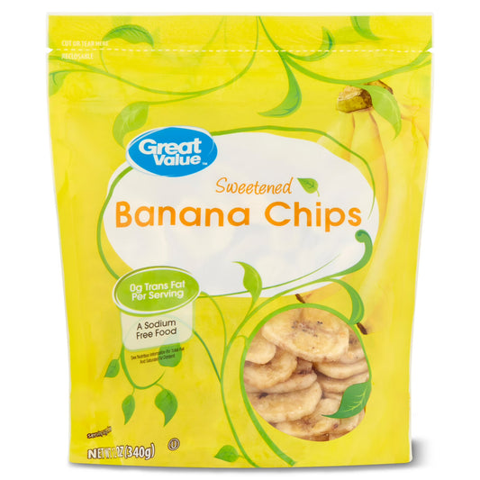 (4 pack) Great Value Sweetened Banana Chips, 12 oz