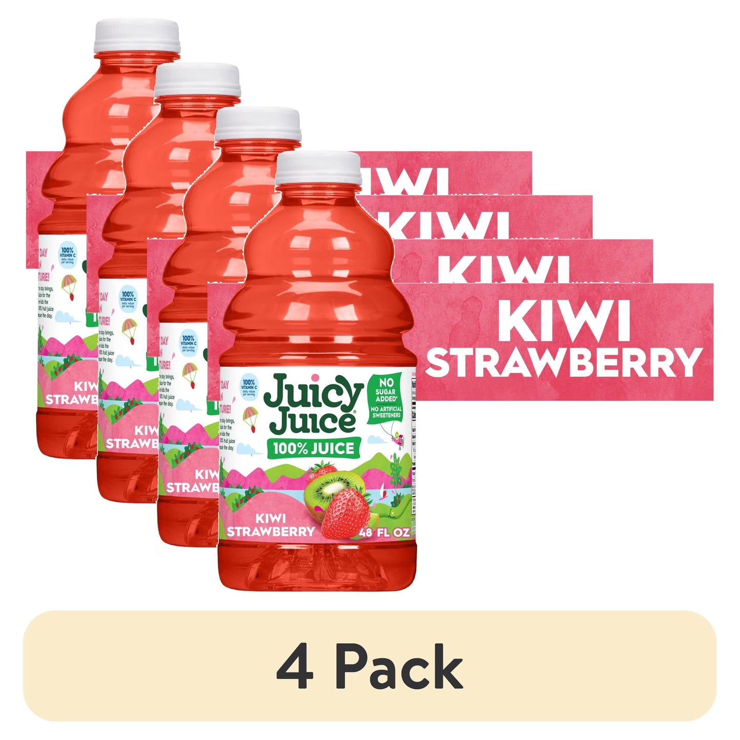 (4 pack) Juicy Juice 100% Juice, Kiwi Strawberry, 48 fl oz Bottle