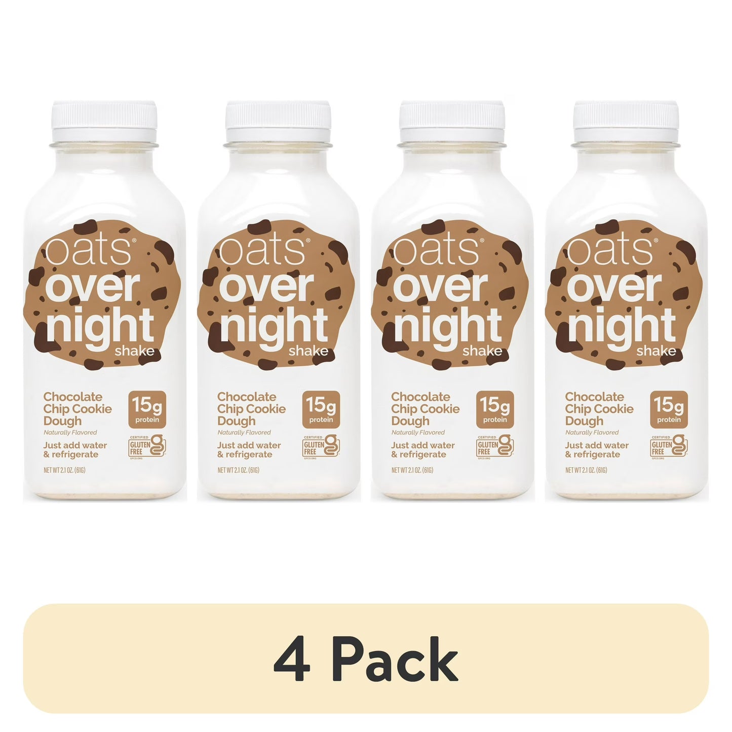 (4 pack) Oats Overnight Chocolate Chip Cookie Dough Protein Overnight Oatmeal Shake, 2.1 oz, 1 Count