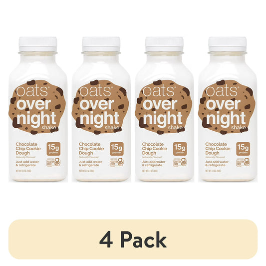 (4 pack) Oats Overnight Chocolate Chip Cookie Dough Protein Overnight Oatmeal Shake, 2.1 oz, 1 Count