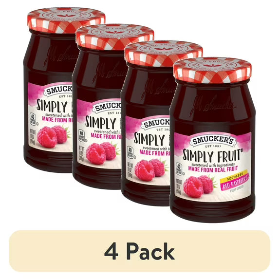 (4 pack) Smucker's Simply Fruit Seedless Red Raspberry Fruit Spread, 10 oz