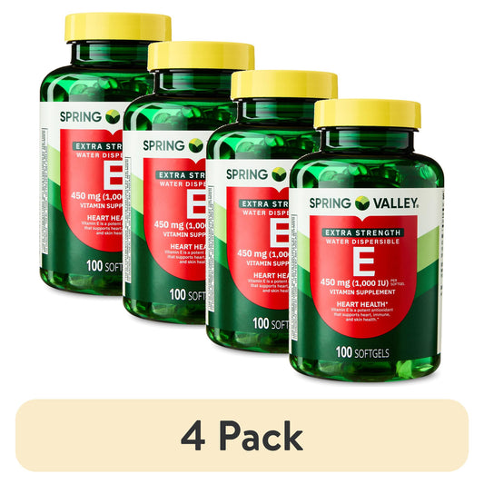 (4 pack) Spring Valley Extra Strength Water Dispersible Vitamin E Supplement Softgels for Heart Health, 450 mg (1,000 IU), 100 Count