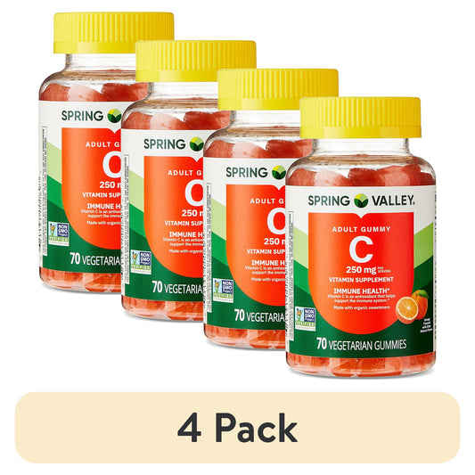 (4 pack) Spring Valley Vitamin C Supplement, Orange Flavor, 250 mg, 70 Count, Gummies for Immune Health