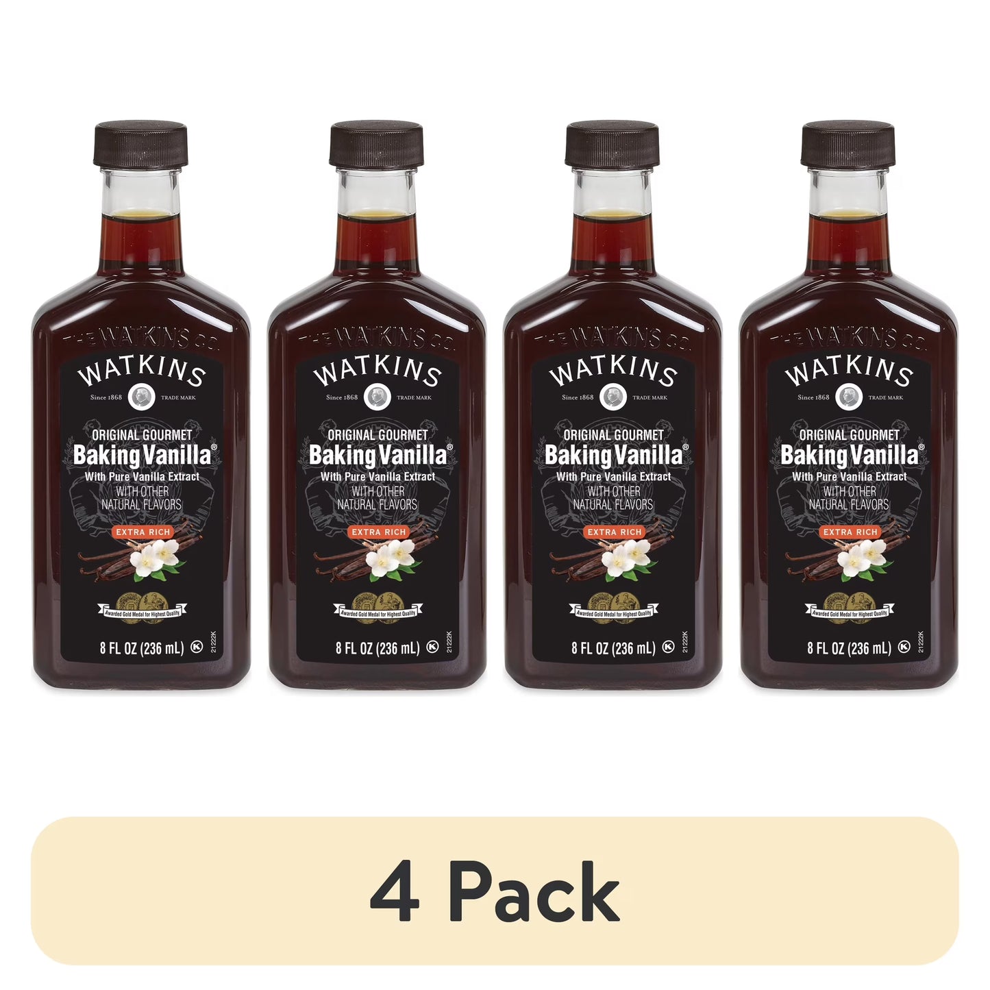 (4 pack) Watkins Original Gourmet Baking Vanilla, 8 fl oz – Rich Vanilla Flavor for Everyday Baking & Desserts