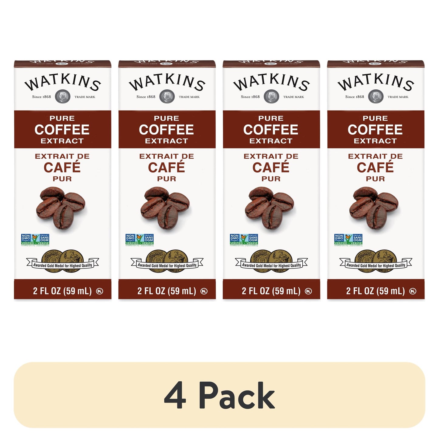 (4 pack) Watkins Pure Coffee Extract, 2 oz (Plastic Container)