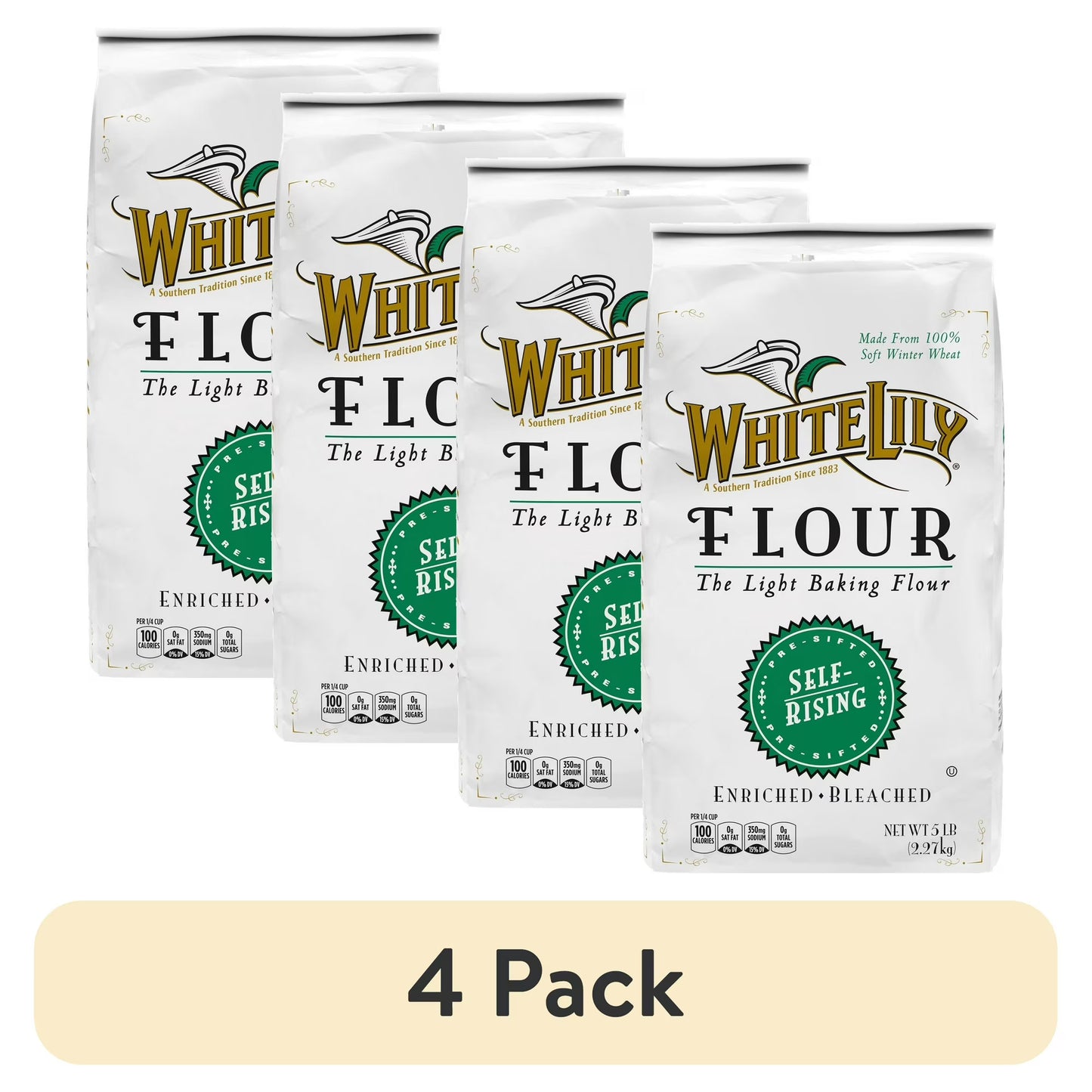 (4 pack) White Lily Self Rising Flour, 5 lb Bag
