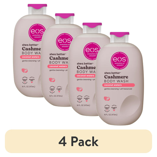 (4 pack) eos Shea Better Cashmere Body Wash - Coconut Waters , Creamy Gel Formula, 16 fl oz.