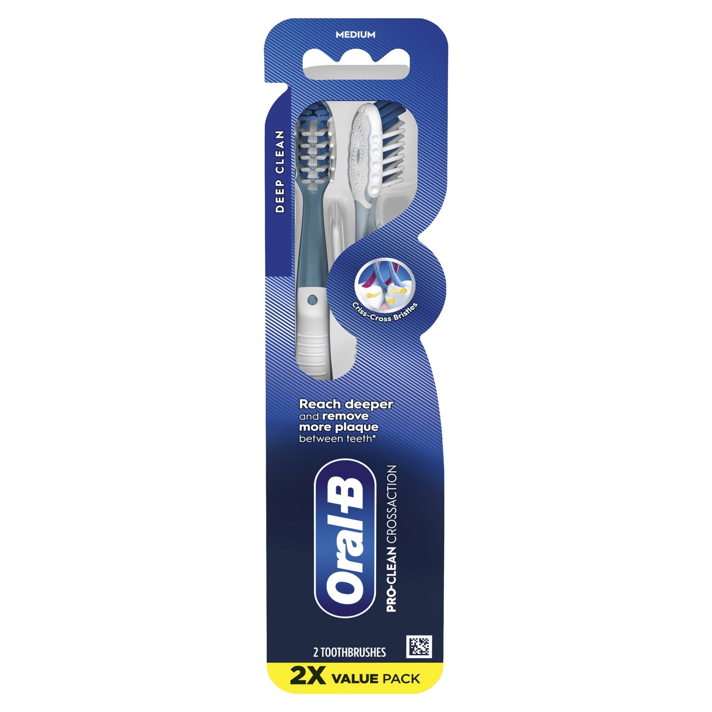 (3 pack) Oral-B Toothbrush Pro Clean Cross Action, Deep Plaque Removal, Medium, 2 Count
