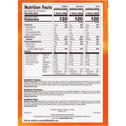 Goldfish Crackers Say Cheeeese Variety Pack with Cheddar, Pizza and Parmesan, Snack Packs, 20 Count