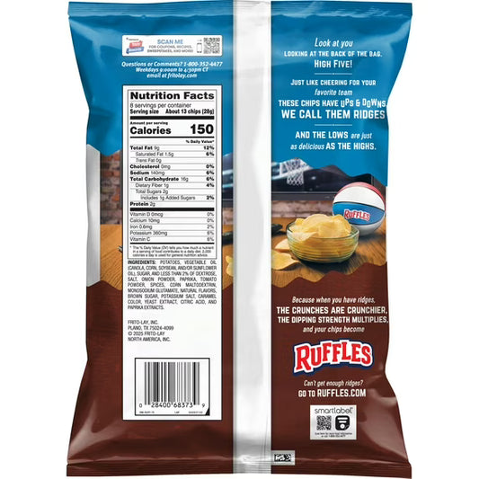 Ruffles Smokehouse BBQ Naturally and Artificially Flavored Potato Chips, 8 oz