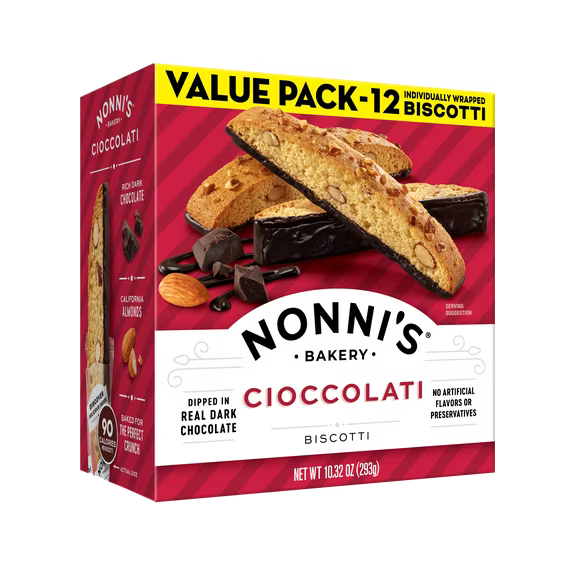Nonni's Bakery, Cioccolati Almond Biscotti, Individually Wrapped, 10.32oz, 12ct Value Pack