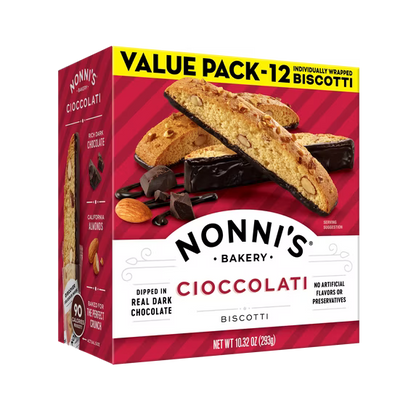 Nonni's Bakery, Cioccolati Almond Biscotti, Individually Wrapped, 10.32oz, 12ct Value Pack