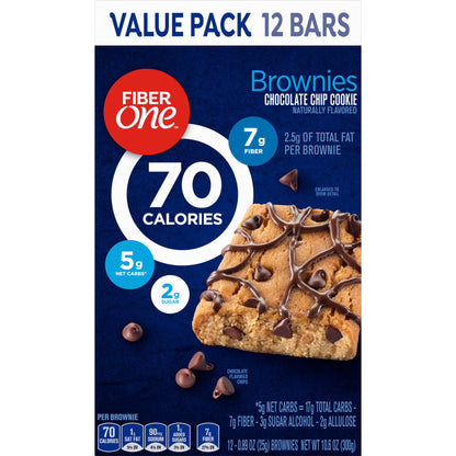 Fiber One 70 Calorie Brownies, Chocolate Chip Cookie, 2g Sugar, Value Pack, 12 Count, 10.6 oz