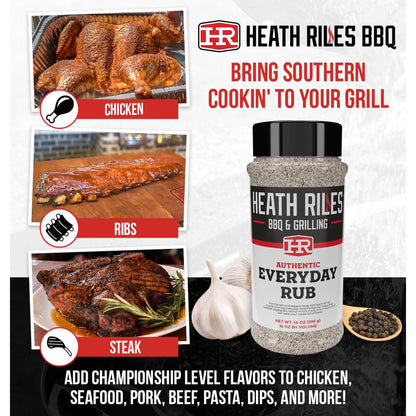 Heath Riles BBQ Rub - Everday All-Purpose Seasoning, Champion Pitmaster Recipe, Legendary Rubs For Smoking & Grilling, 70+ BBQ Championships, 14 oz.