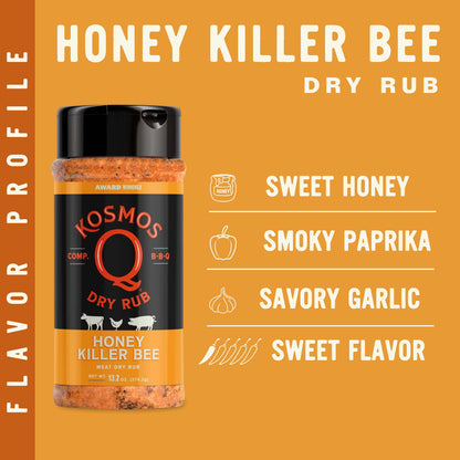 Kosmos Q Honey Killer Bee Dry BBQ Rub and Seasonings for Beef, Chicken & Pork, 13.2 oz