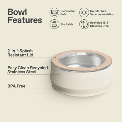 STANLEY Pet Bowl | 6-Cup (48 oz) Insulated Stainless Steel Dog & Cat Bowl | Splash-Resistant Lid | Dishwasher Safe | BPA-Free | Cream