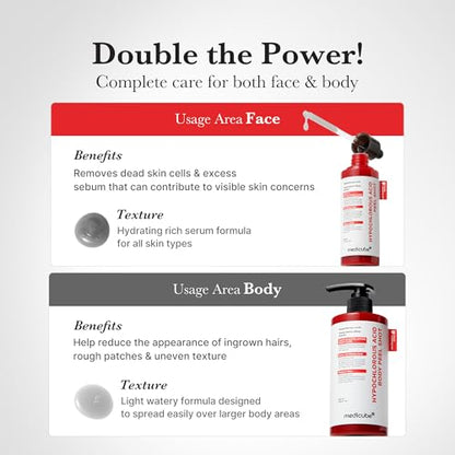 medicube Hypochlorous Acid Peel Shot Duo for - HOCI Facial & Body Peel Shot