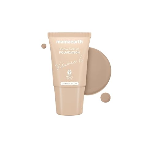Mamaearth Glow Serum Foundation, 03 Nude Glow, 18ml | Serum foundation with Vitamin C.