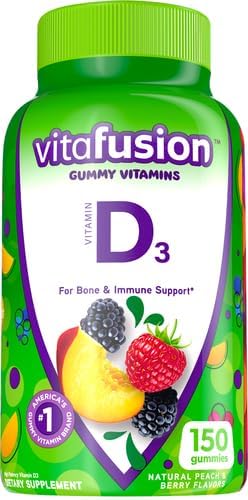 Vitafusion Vitamin D3 Gummies,Bone and Immune Support,Peach,BlackBerry,Strawberry Flavored,50 mcg D3 Gummy Vitamin Supplement,75 Day Supply,150 Count (Pack of 2)
