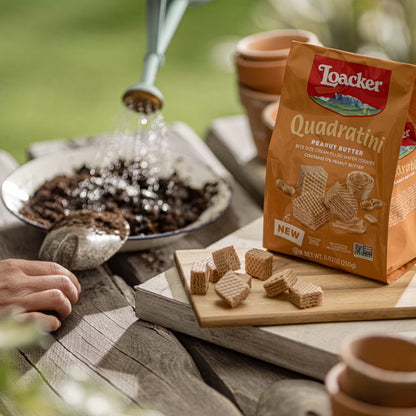 Loacker Quadratini Peanut Butter, Non-GMO Cream-Filled Bite-Size Wafer Cookies, 8.82 oz, Pack of 6