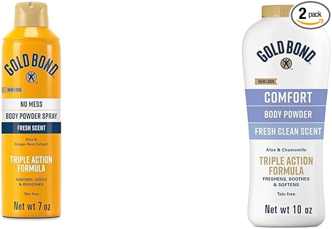 Gold Bond No Mess Talc-Free Body Powder Spray 7 oz. Fresh Scent & Comfort Body Powder 10 oz. Talc-Free Fresh Clean Scent Bundle