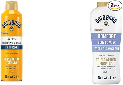 Gold Bond No Mess Talc-Free Body Powder Spray 7 oz. Fresh Scent & Comfort Body Powder 10 oz. Talc-Free Fresh Clean Scent Bundle