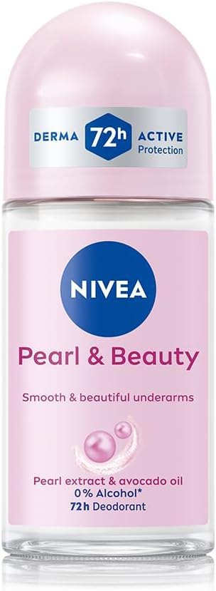 NIVEA Pearl & Beauty Roll On Deodorant for Women, 50ml (Pack of 6) | 72H Sweat & Odor Protection | Pearl Extract & Avocado Oil | 0% Ethyl Alcohol | Antiperspirant Roll-On