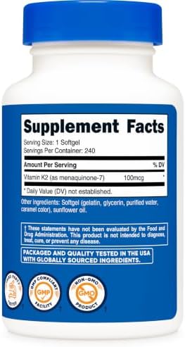 Nutricost Vitamin K2 MK-7 100 mcg, 240 Softgels - Gluten Free and GMO-Free MK7 (Pack of 2)