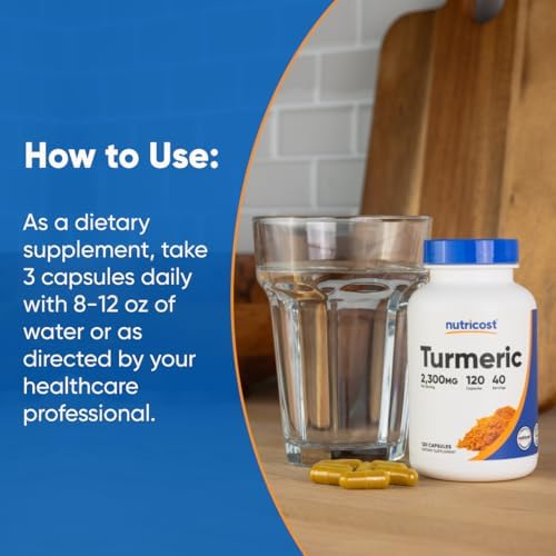 Nutricost Turmeric Curcumin with BioPerine and 95% Curcuminoids, 2300mg, 120 Capsules, Veggie Capsules, 767mg Per Cap, 40 Servings, Gluten Free, GMO-Free (Pack of 2)
