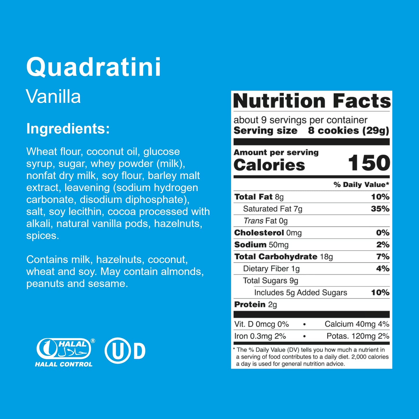Loacker Quadratini Vanilla, Non-GMO Cream-Filled Cream-Filled Bite-Size Wafer Cookies, 8.82 oz, Pack of 6