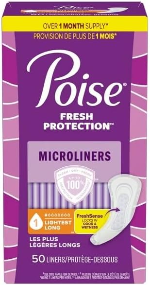 Healthy Surplus Poise Microliners, Longest Length - Incontinence 1 Drop Lightest Absorbency, 50 Count (2 Pack - Total of 100 Liners) and Vital Volumes Skin Care Basics Tips Card | Bundle (100 Liners)
