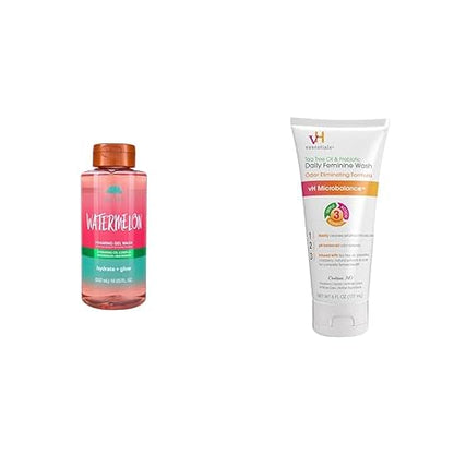 Tree Hut Watermelon Foaming Gel Wash, 18 oz. & vH essentials Tea Tree Oil Feminine Wash, 6 Fl Oz (Pack Of 1)
