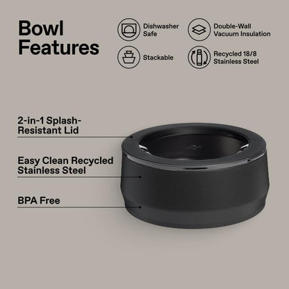 STANLEY Pet Bowl | 3-Cup (24 oz) Insulated Stainless Steel Dog & Cat Bowl | Splash-Resistant Lid | Dishwasher Safe | BPA-Free | Black 2.0