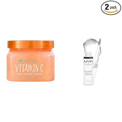 Tree Hut Vitamin C Shea Sugar Scrub 18 oz & NYX Butter Gloss Sugar Glass Clear Lip Gloss Bundle