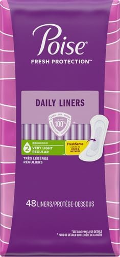 Poise Panty Liners, Very Light Absorbency, 48 Count, Pack of 2 | 2 Drop | Regular Size | For Incontinence