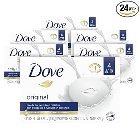 Dove Beauty Bar Soap Original 24 Count for Soft, Smooth Skin, with 1/4 Moisturizing Cream 3.75 oz